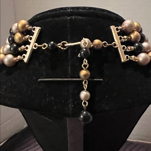 Elegant Gold Silver and Black Beaded 4 Strand Necklace - Picture 4 of 7